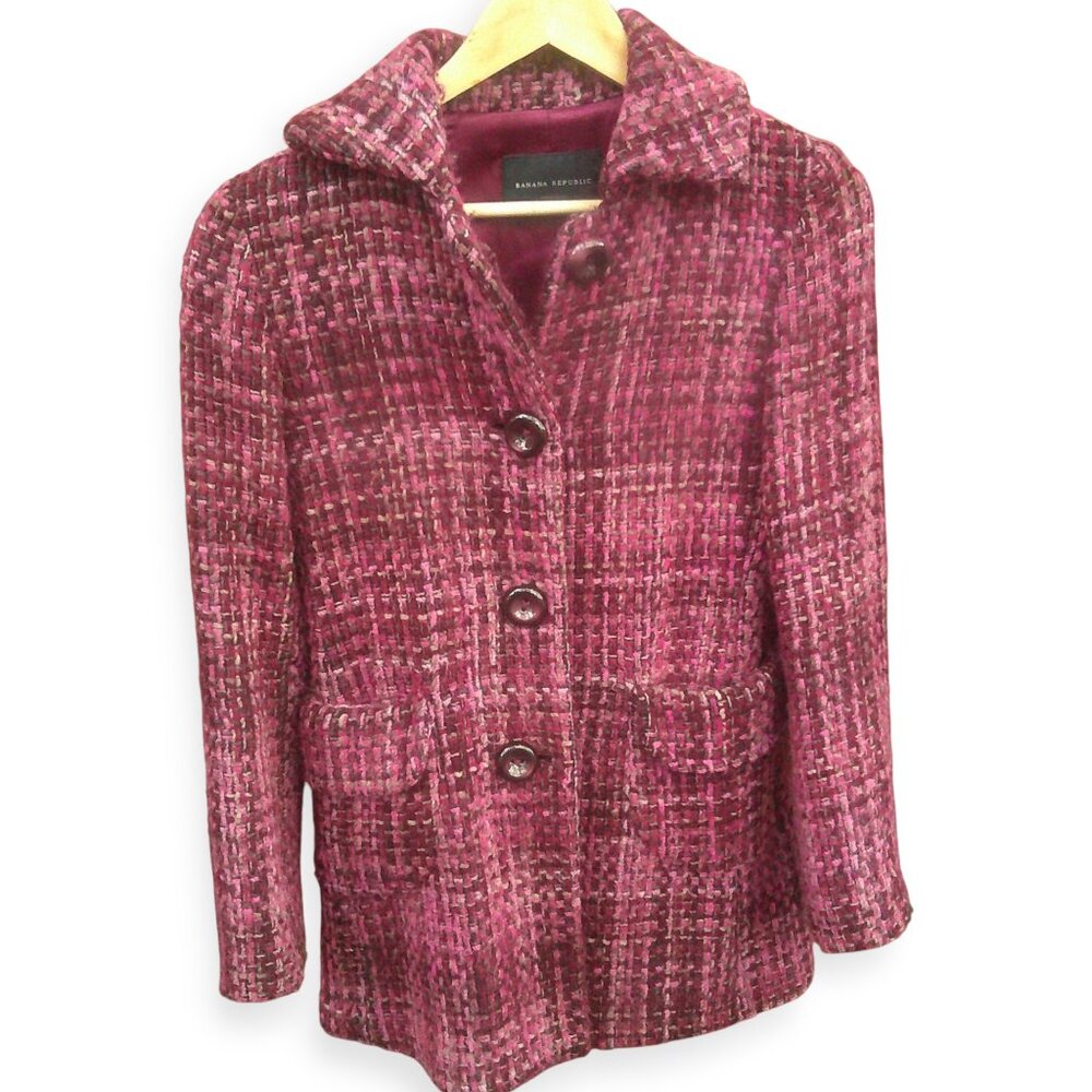 BANANA REPUBLIC Wool Tweed Single Breasted Coat XS - Picture 4 of 8